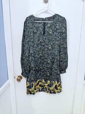 mark. Long-Sleeve BOHO Multi Colored Paisley Mini Dress Back Zip SZ M NWOT